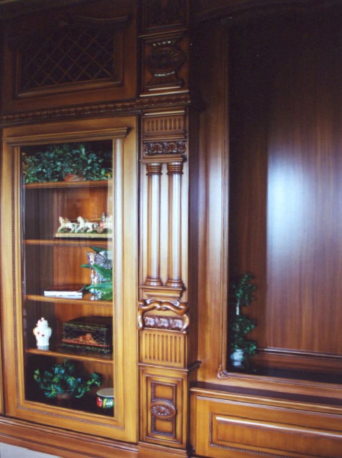 32' home theatre cabinet showing hand-carved pull-out<br />storage pilaster - Sailfish Point