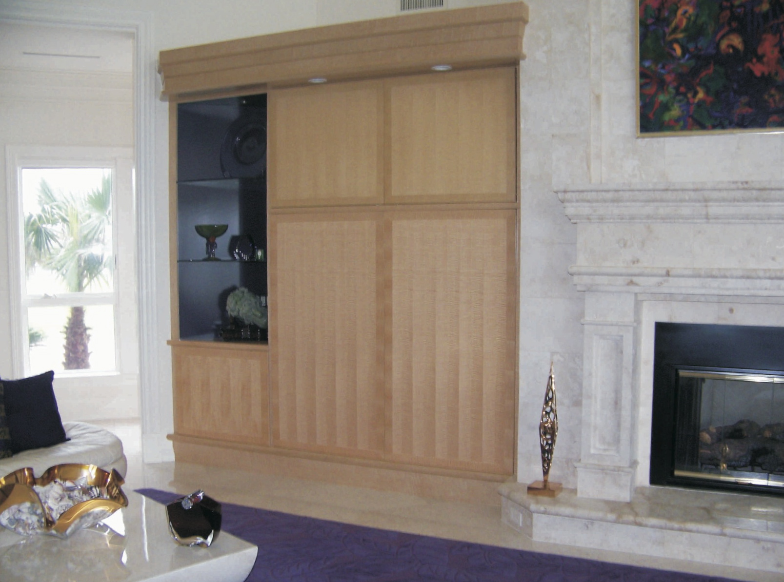 Sycamore with pattern, left side of great room display storage<br />cabinet - Sailfish Point